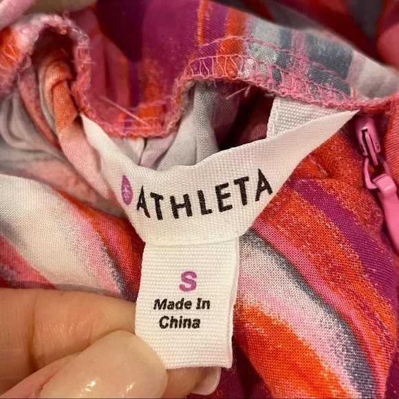 Athleta Ikat Print Georgia Dress S Pink Coral Purple White Built in Bra - Picture 4 of 4